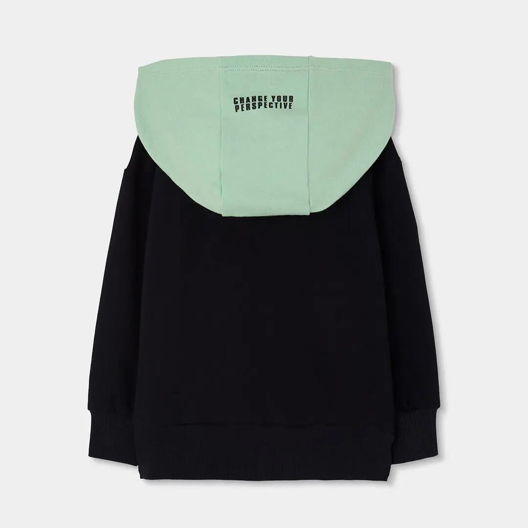 Chaqueta felpa niño negra con capucha 2/4