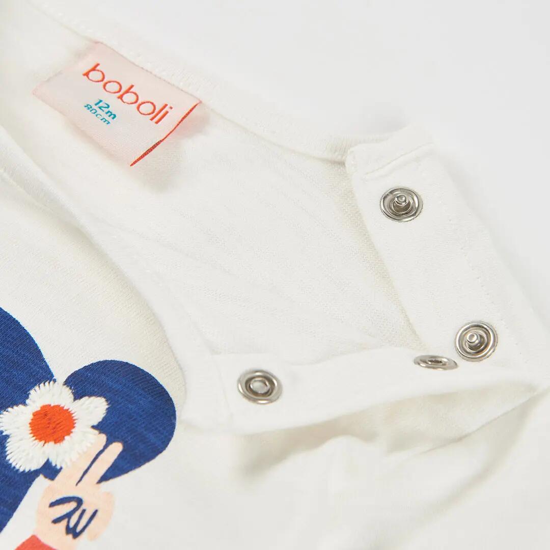 Camiseta punto niña blanca estampado niña con gafas 3/4