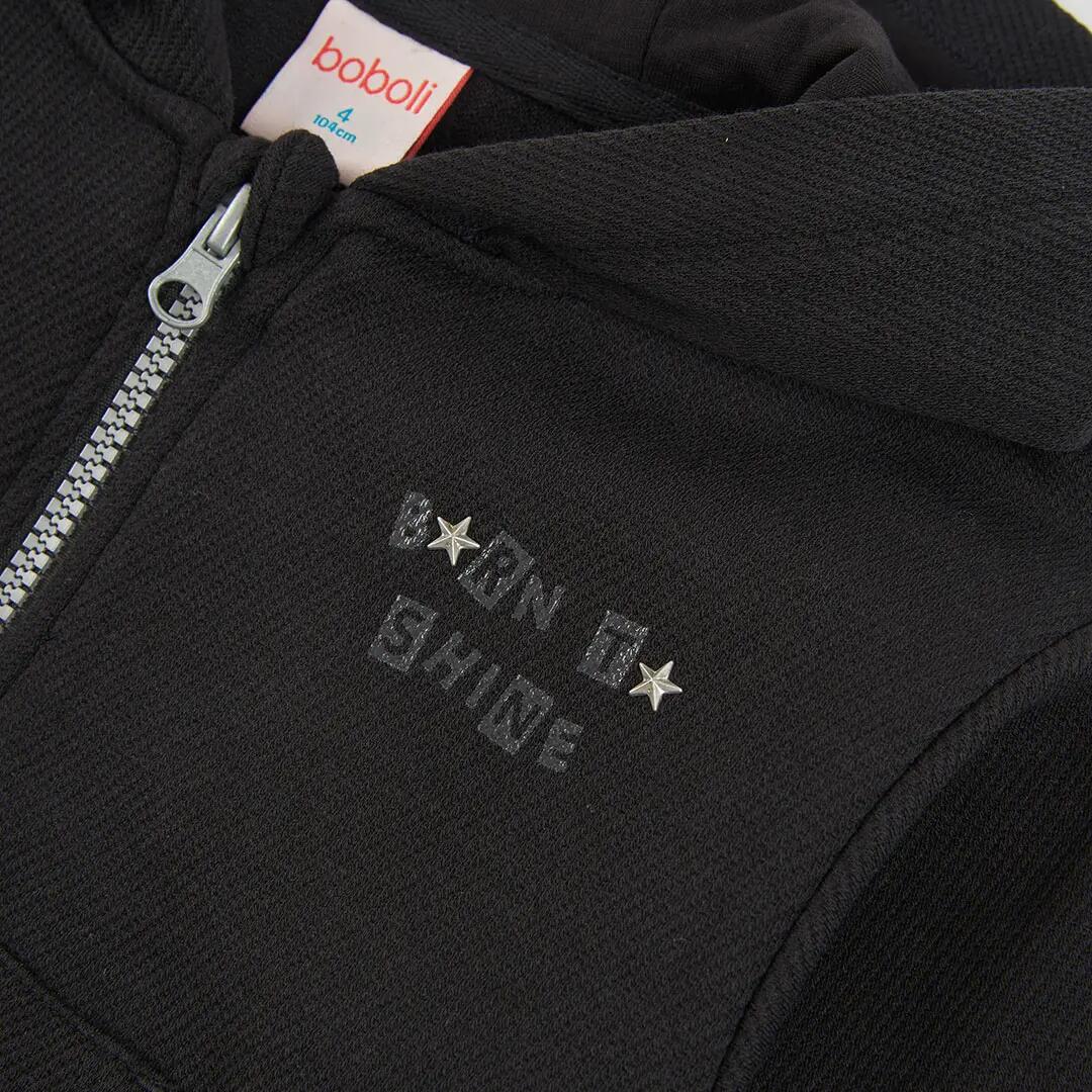 Chaqueta punto niña negra con capucha 3/4