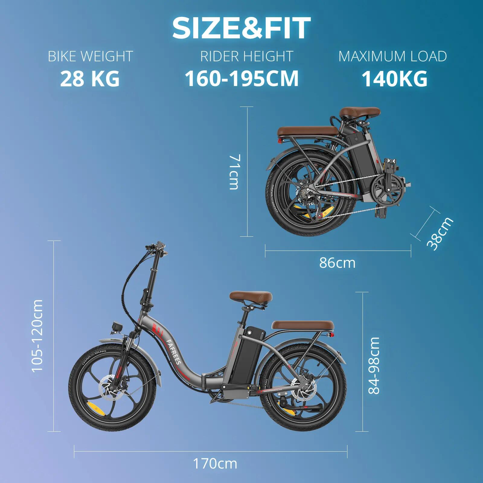 Bicicleta elétrica dobrável FAFREES F20+ Pro, bateria 36V 25Ah, pneus 20" 9/9