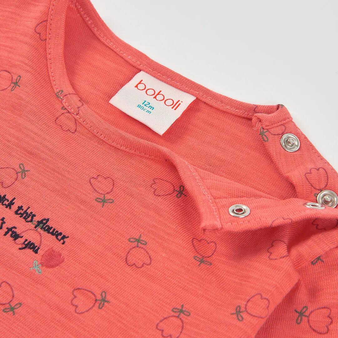 Camiseta punto niña naranja estampado flores 3/4