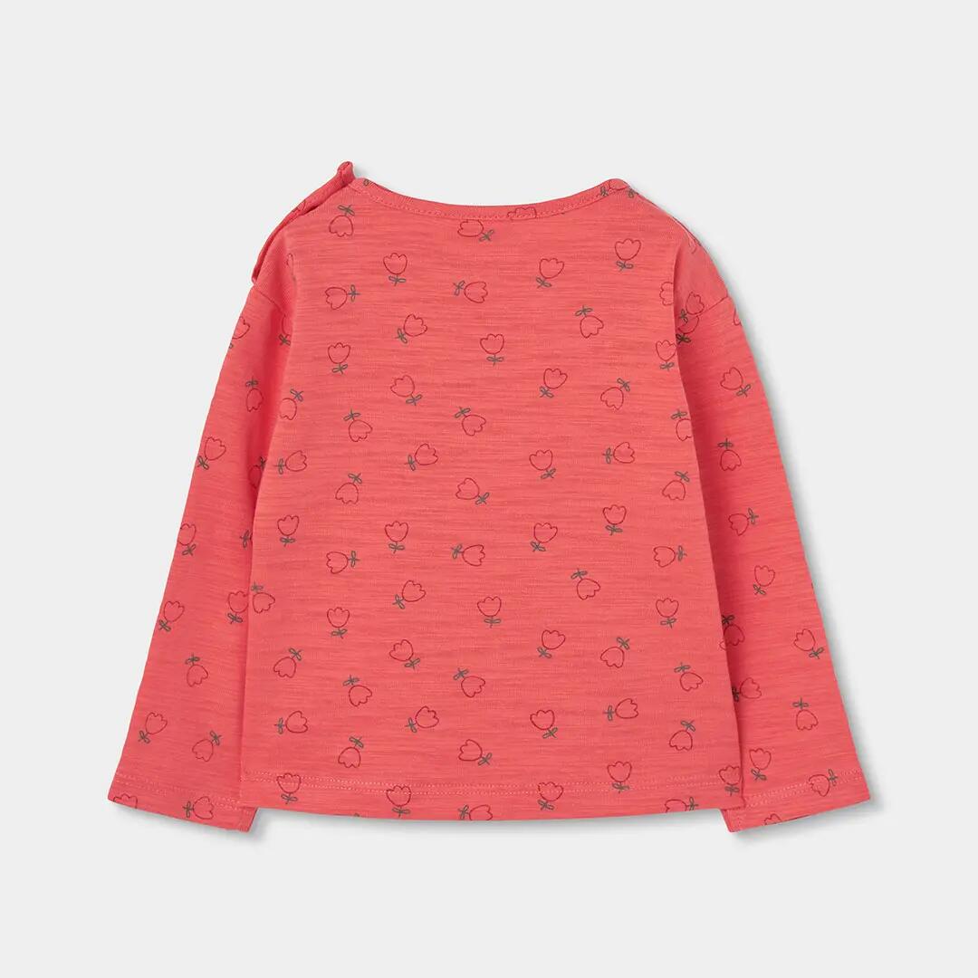 Camiseta punto niña naranja estampado flores 2/4