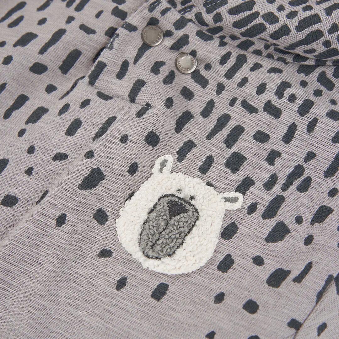 Sudadera felpa niño gris con capucha estampada 3/4
