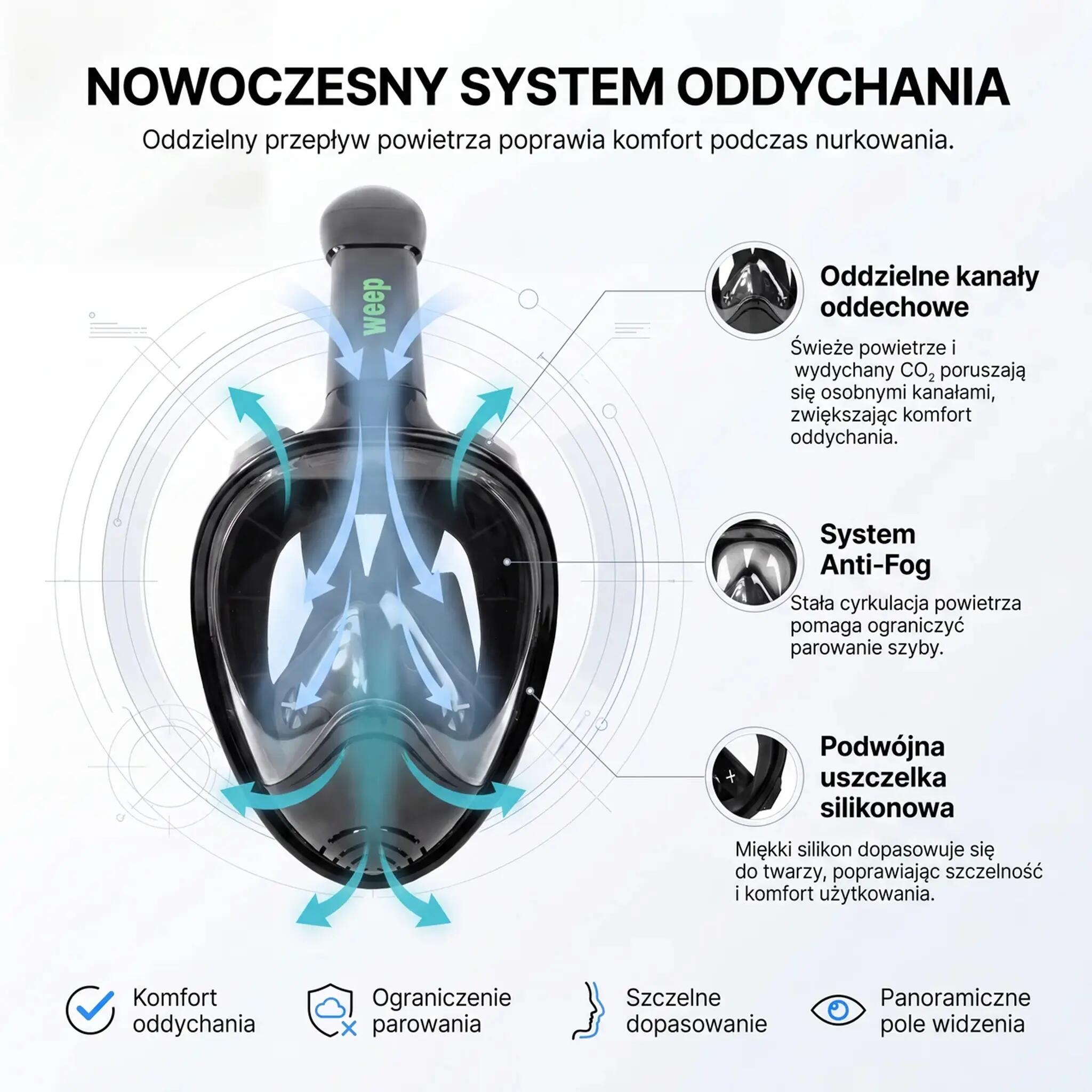 Maska Do Nurkowania Weep Dive-YSE Snorkeling Panoramiczna No Fog 3/13