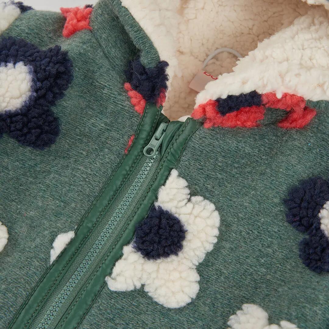 Chaquetón felpa niña verde estampado flores 3/4