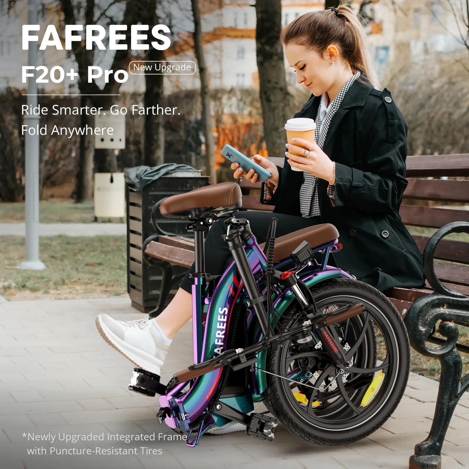 Bicicleta elétrica dobrável FAFREES F20+ Pro, bateria 36V 25Ah, pneus 20" 5/10