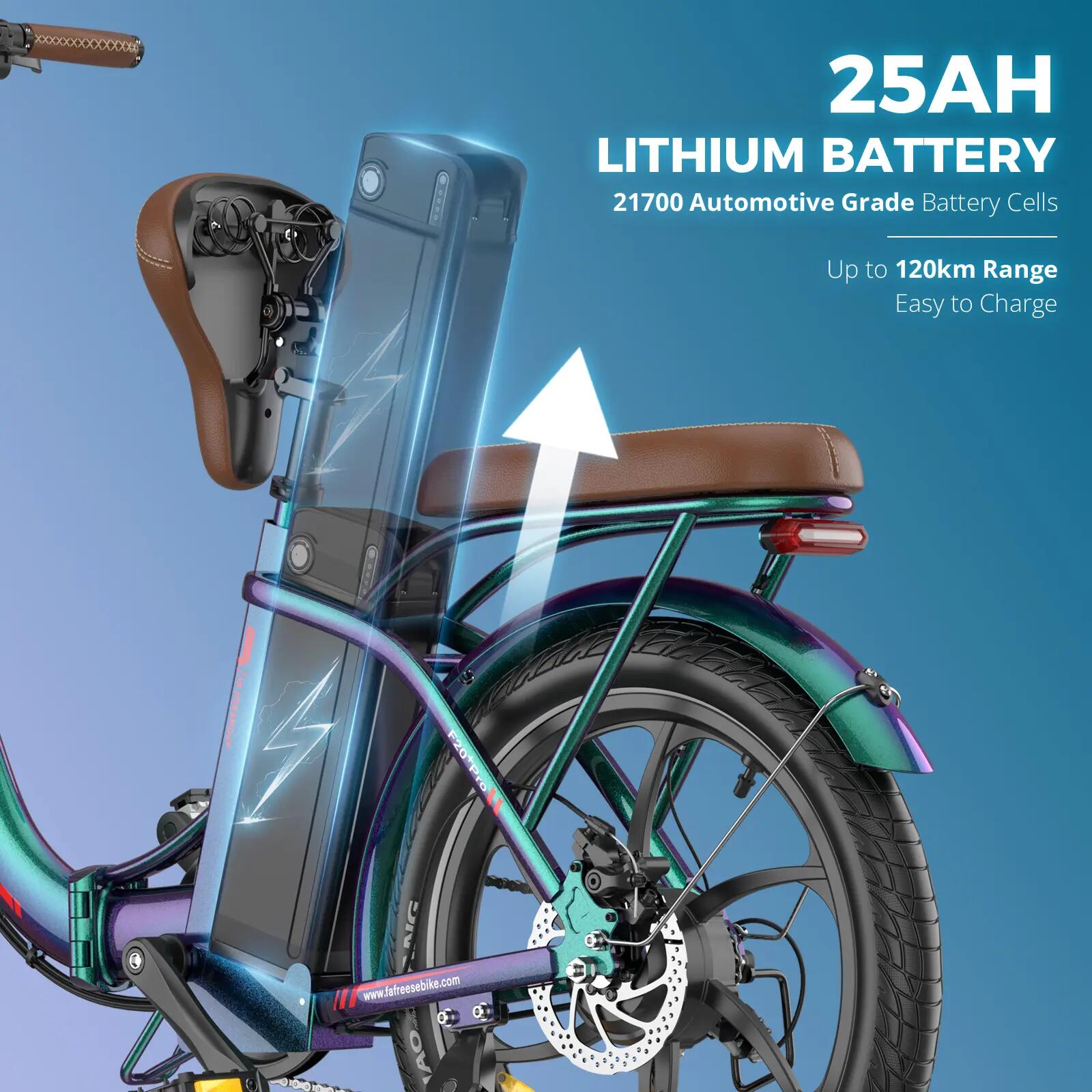 Bicicleta elétrica dobrável FAFREES F20+ Pro, bateria 36V 25Ah, pneus 20" 5/9