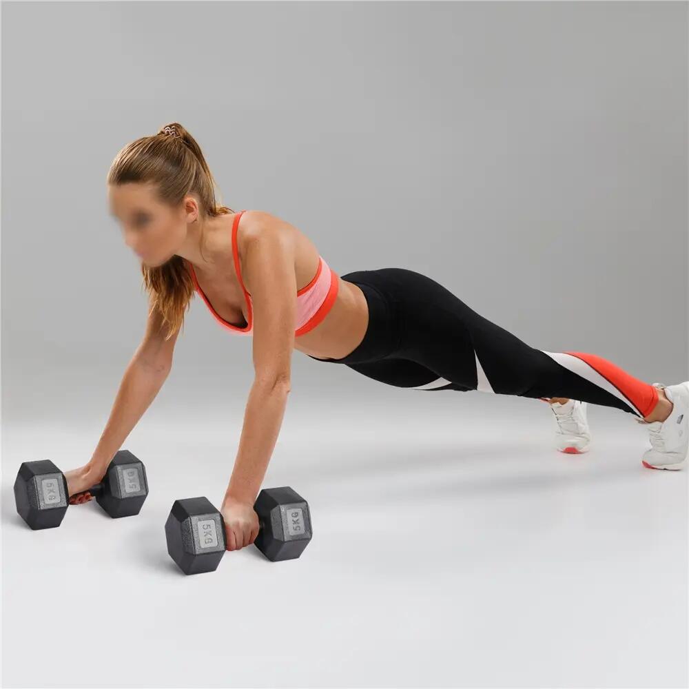 Coppia di manubri da 5 kg per fitness e allenamento di forza, neri 7/7