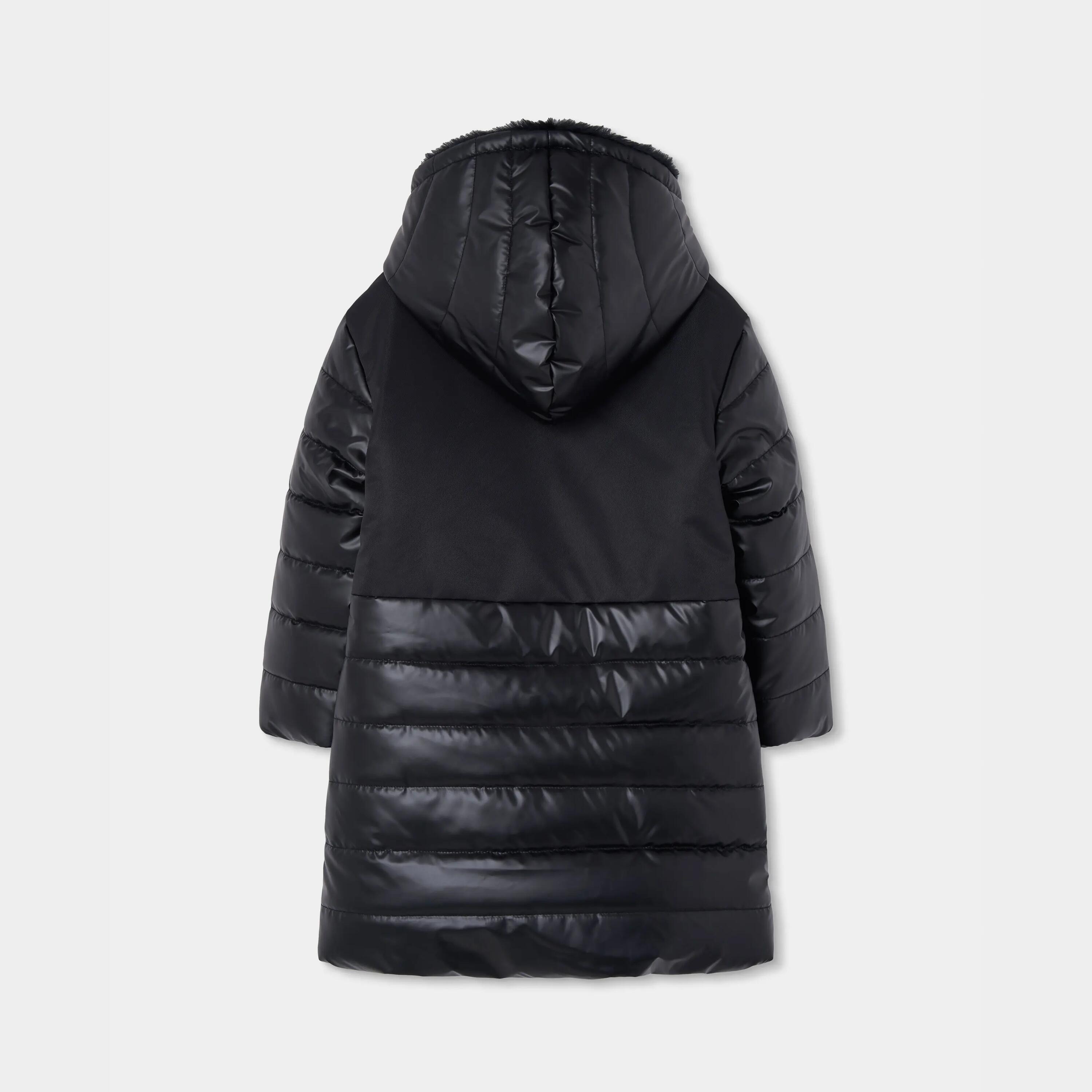 Parka tejido técnico niña negra con capucha 2/4