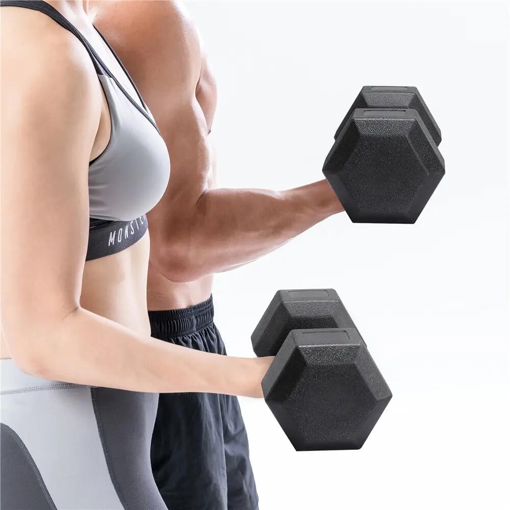 Coppia di manubri da 5 kg per fitness e allenamento di forza, neri 3/7