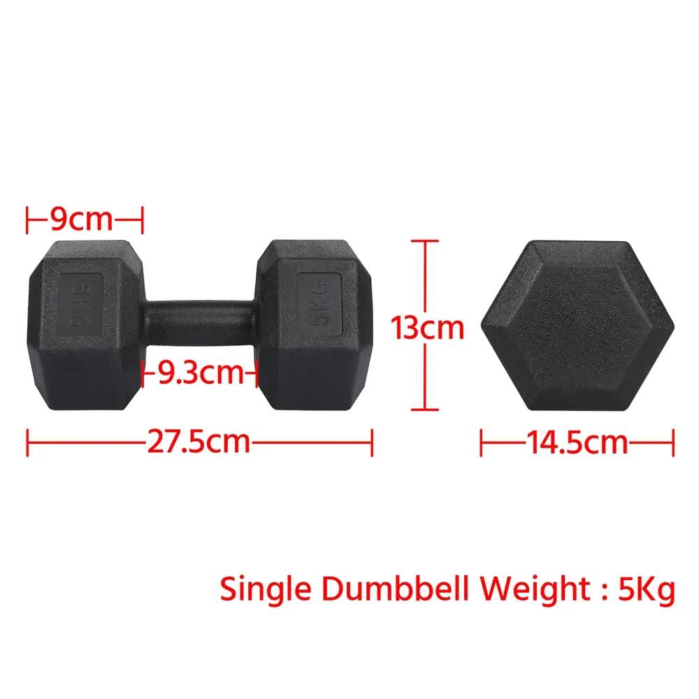Coppia di manubri da 5 kg per fitness e allenamento di forza, neri 2/7