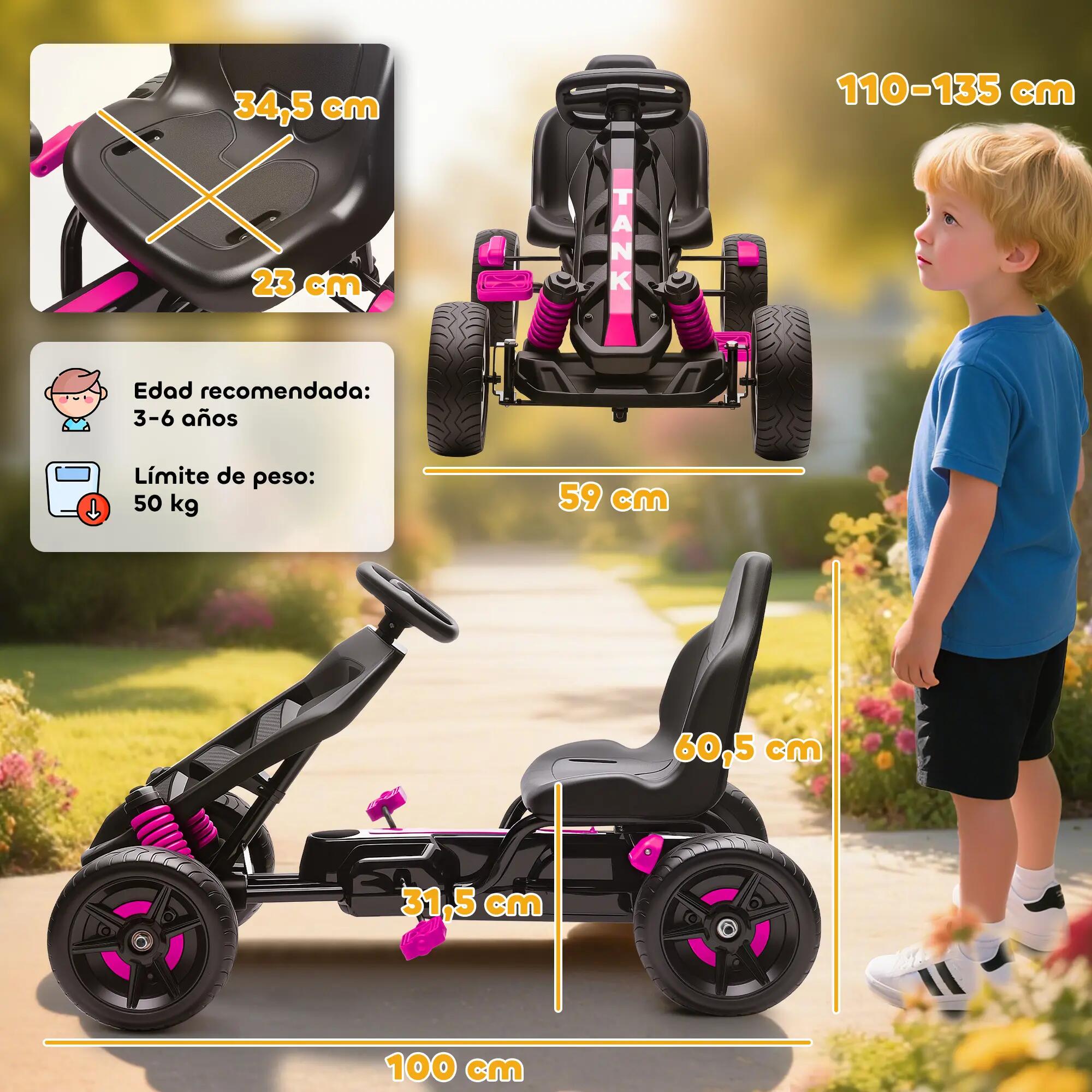 Kart a pedais 100x59x60.5 cm rosa AIYAPLAY 3/4