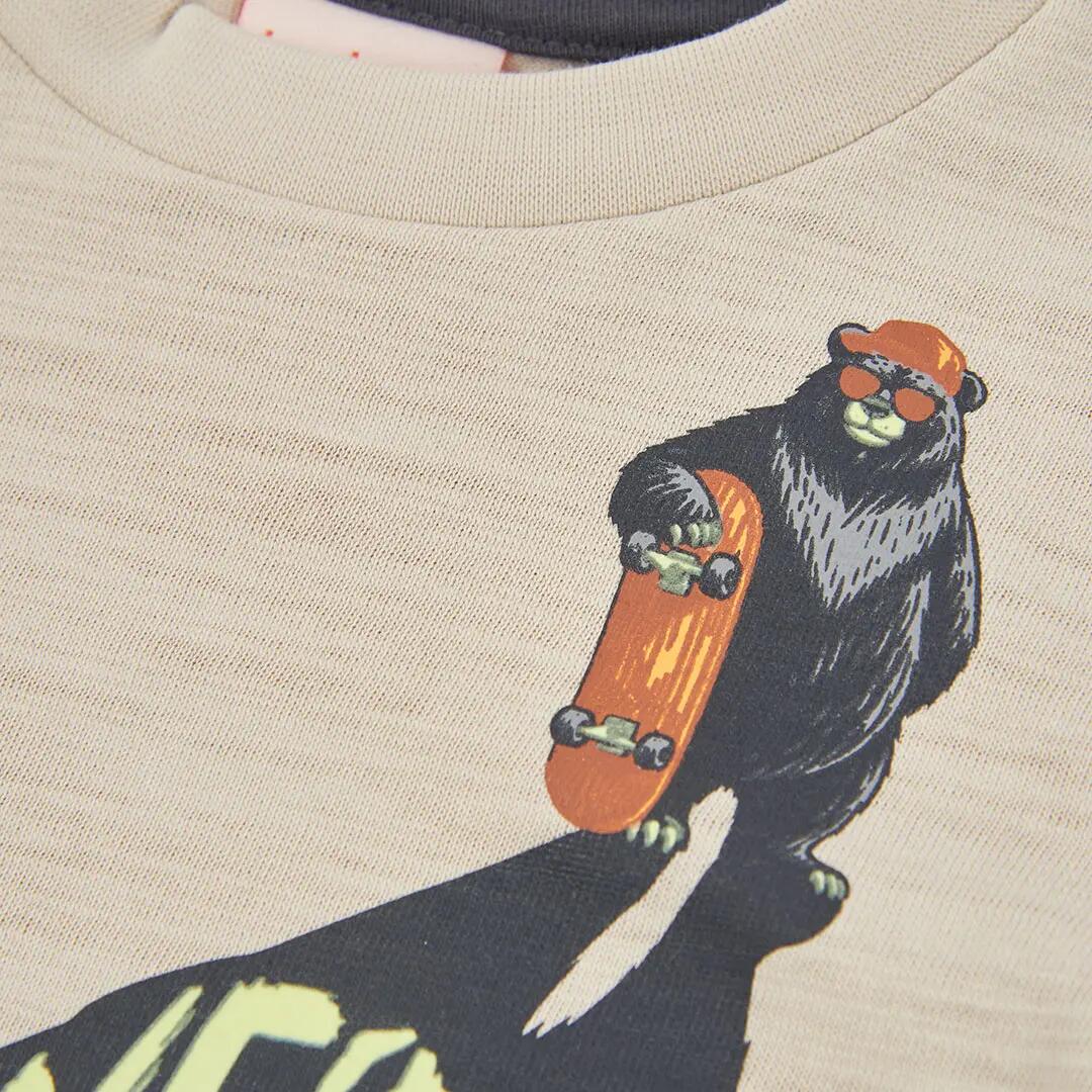 Camiseta punto niño beige estampado skate 3/4