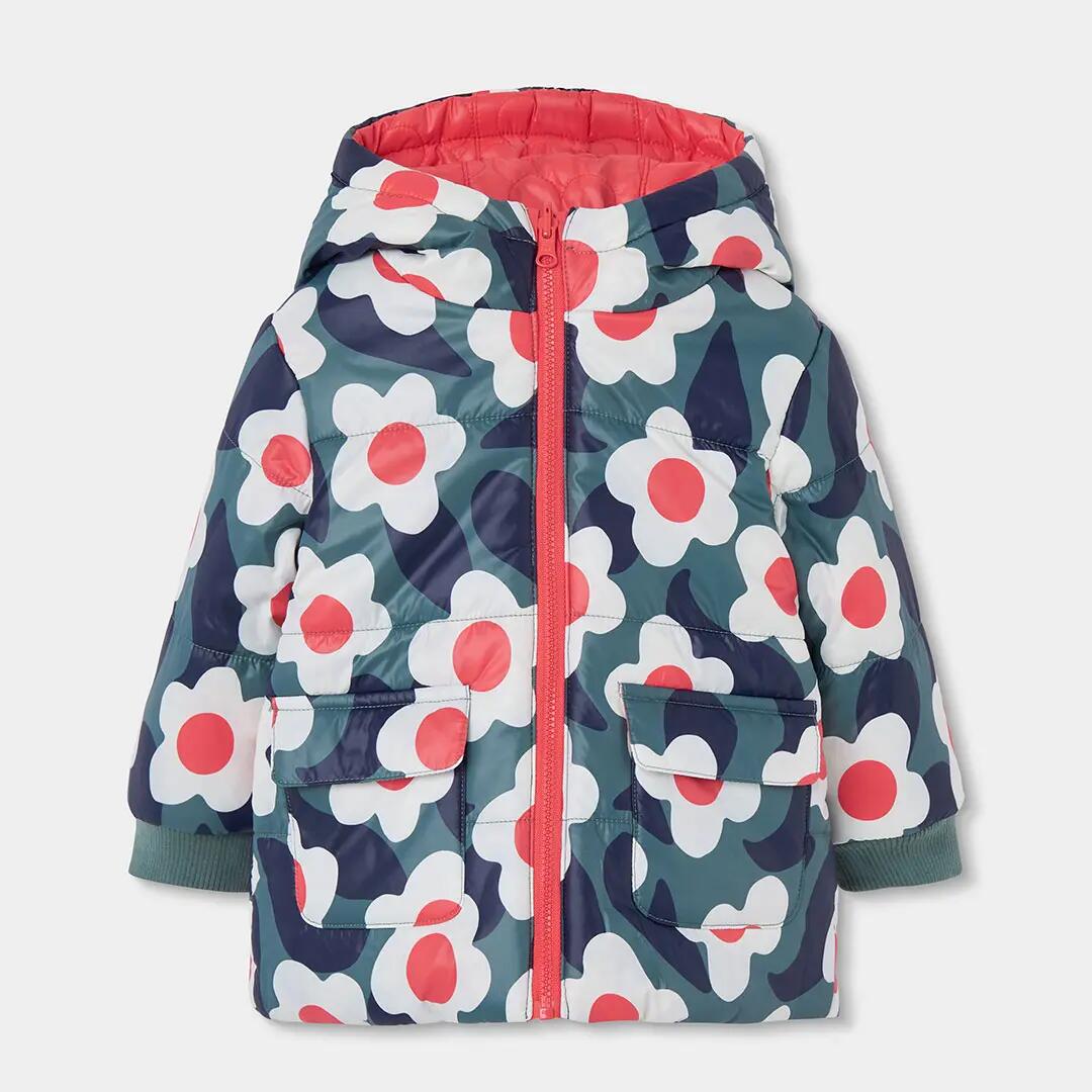 Parka tejido técnico niña naranja estampado flores 4/7