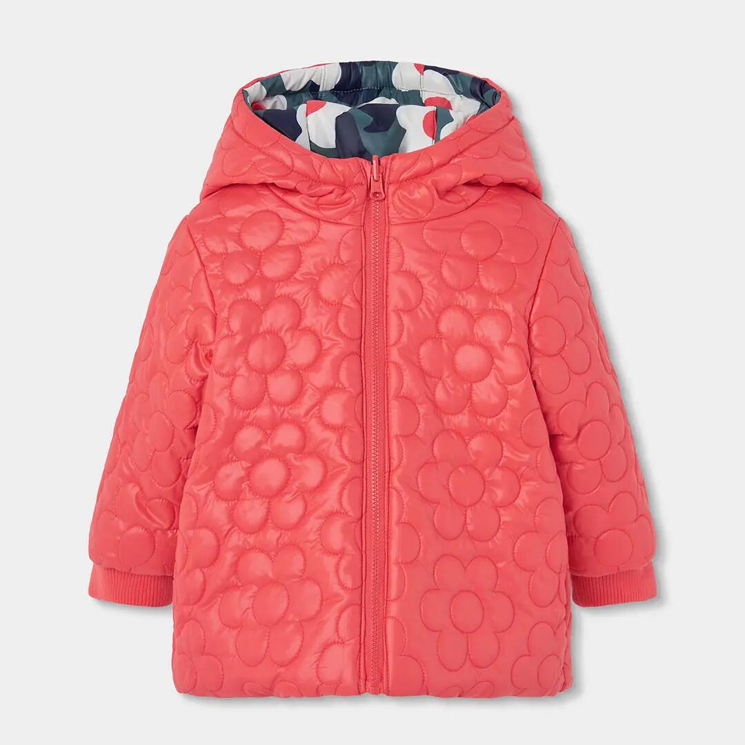 Parka tejido técnico niña naranja estampado flores 3/7