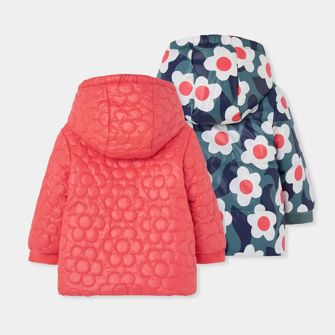 Parka tejido técnico niña naranja estampado flores 2/7