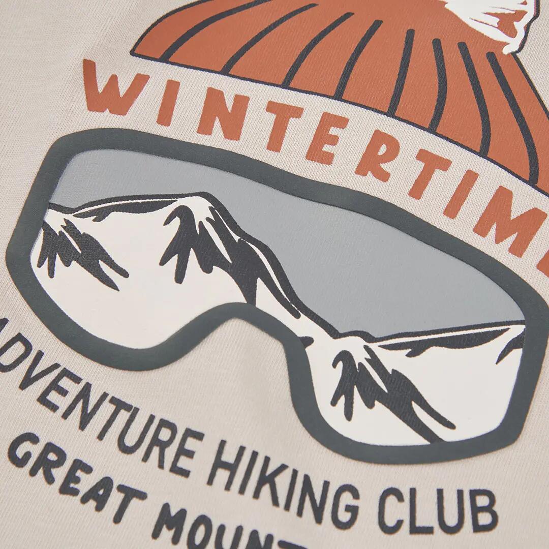 Camiseta punto niño beige estampado montaña 3/4