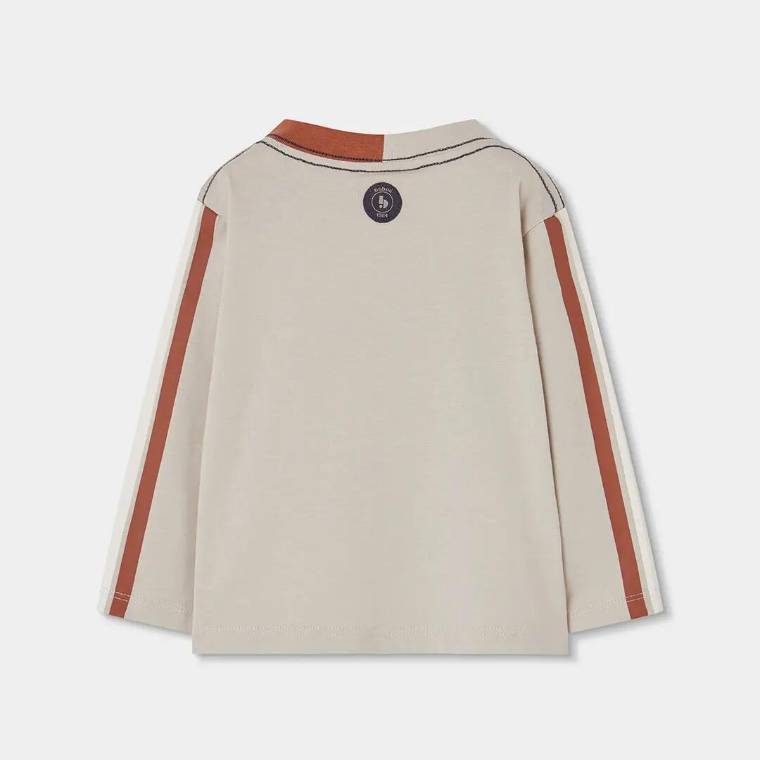 Camiseta punto niño beige estampado montaña 2/4