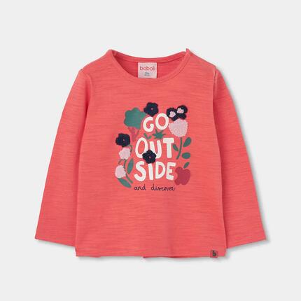 Camiseta niña naranja estampado flores