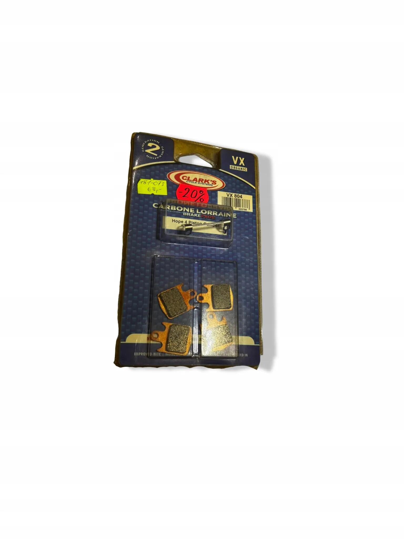 Pastilhas de freio orgânicas para bicicleta Clarks Hope com pinça de 4 pistões 3/15