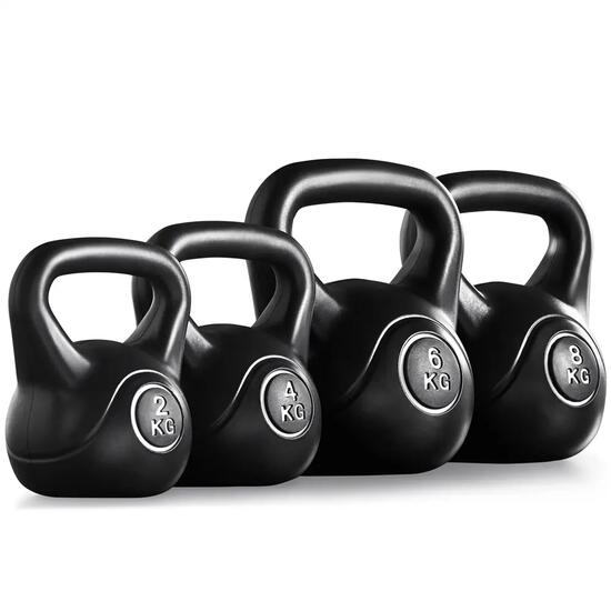 Set di 4 kettlebell da 2/4/6/8 kg per fitness e allenamento di forza nero