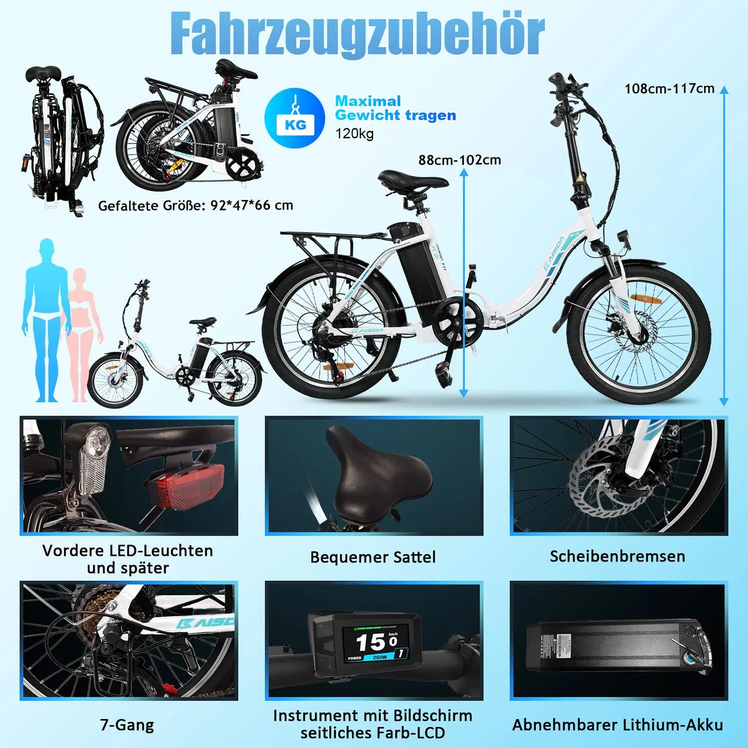 Elektrický bicykel pre dospelých KAISDA K7, batéria 36 V 13 Ah 11/12