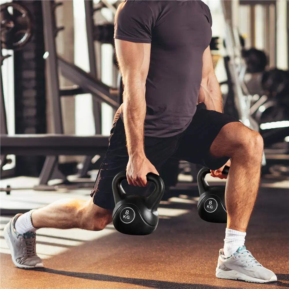 Ensemble de 4 kettlebells poid réglable 2/4/6/8 kg fitness musculation noir 8/12