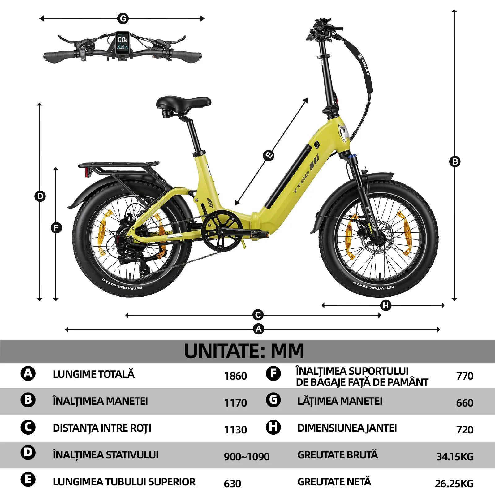 Bicicletă electrică pentru adulți TTGO F7 250W motor 48V 15Ah baterie 15/15