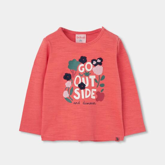 Camiseta niña naranja estampado flores
