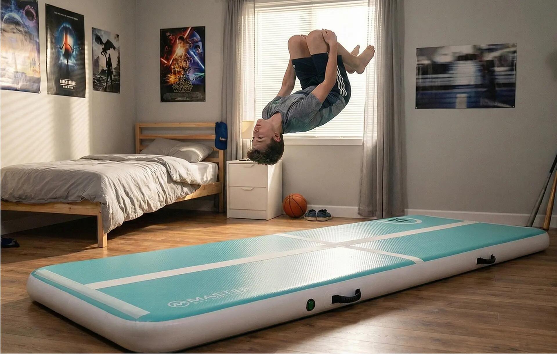 Gymnastikmatte  Airtrack aufblasbare Matte 200 x 100 x 10 cm, blau 4/4