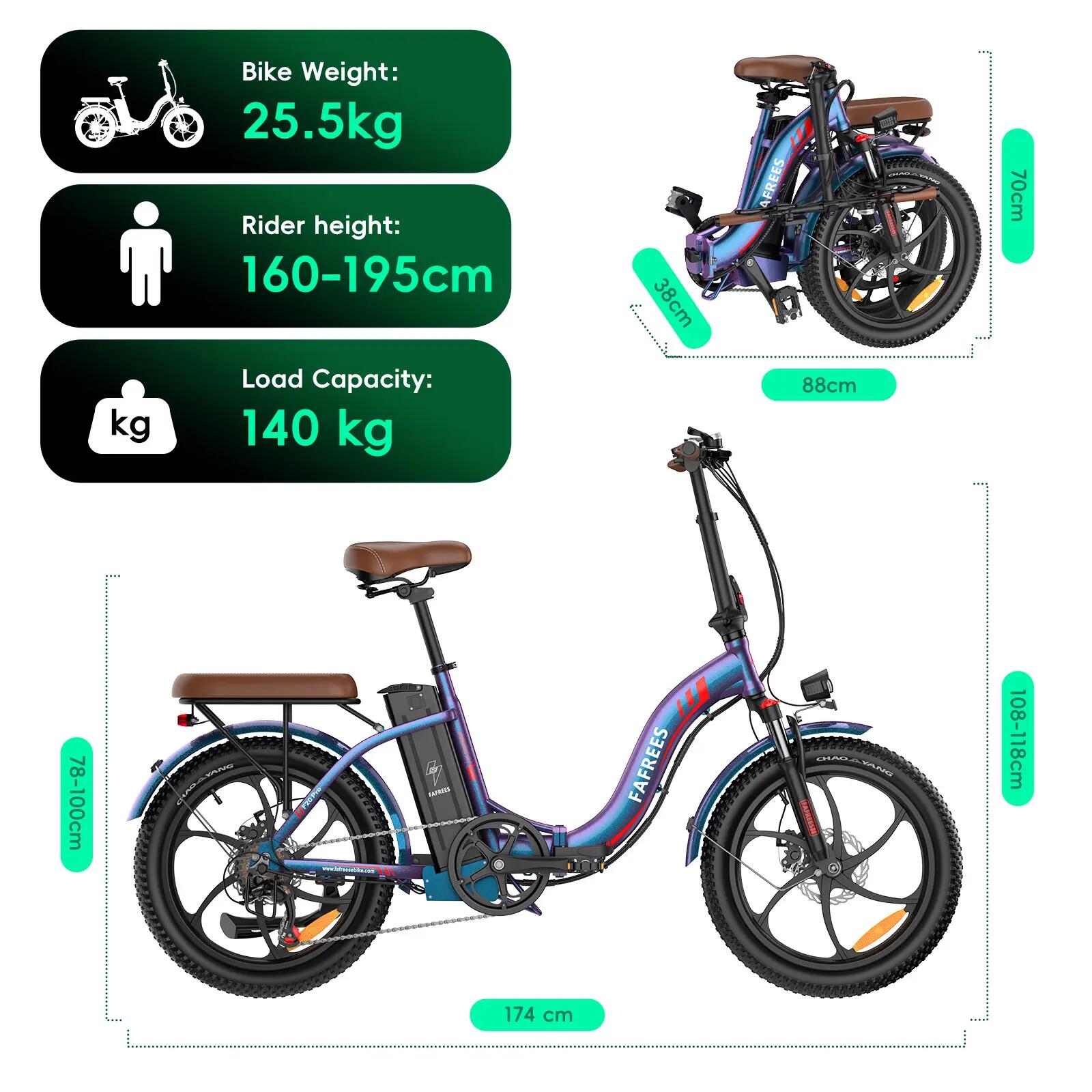 Bicicleta elétrica FAFREES F20 Pro, Motor 250W, Bateria 36V 20Ah, Pneus 20" 10/10