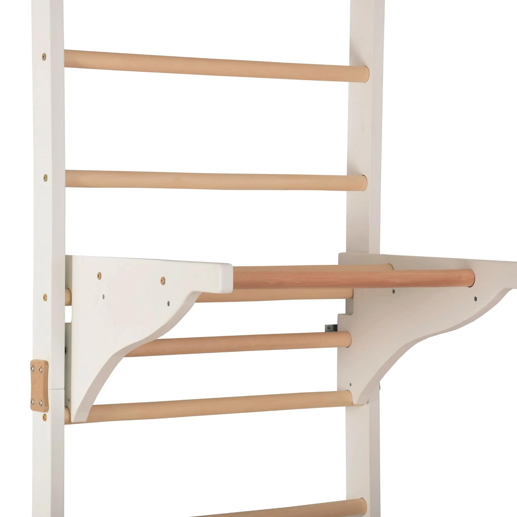 Espalier en bois renforcé 230 cm barres de dips, planche d'exercice – PRO blanc 6/7