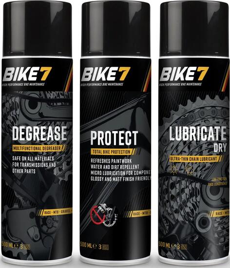 Kit d'entretien du vélo Degrease 500 ml + Protect 500ml + Lubricate Dry 500ml