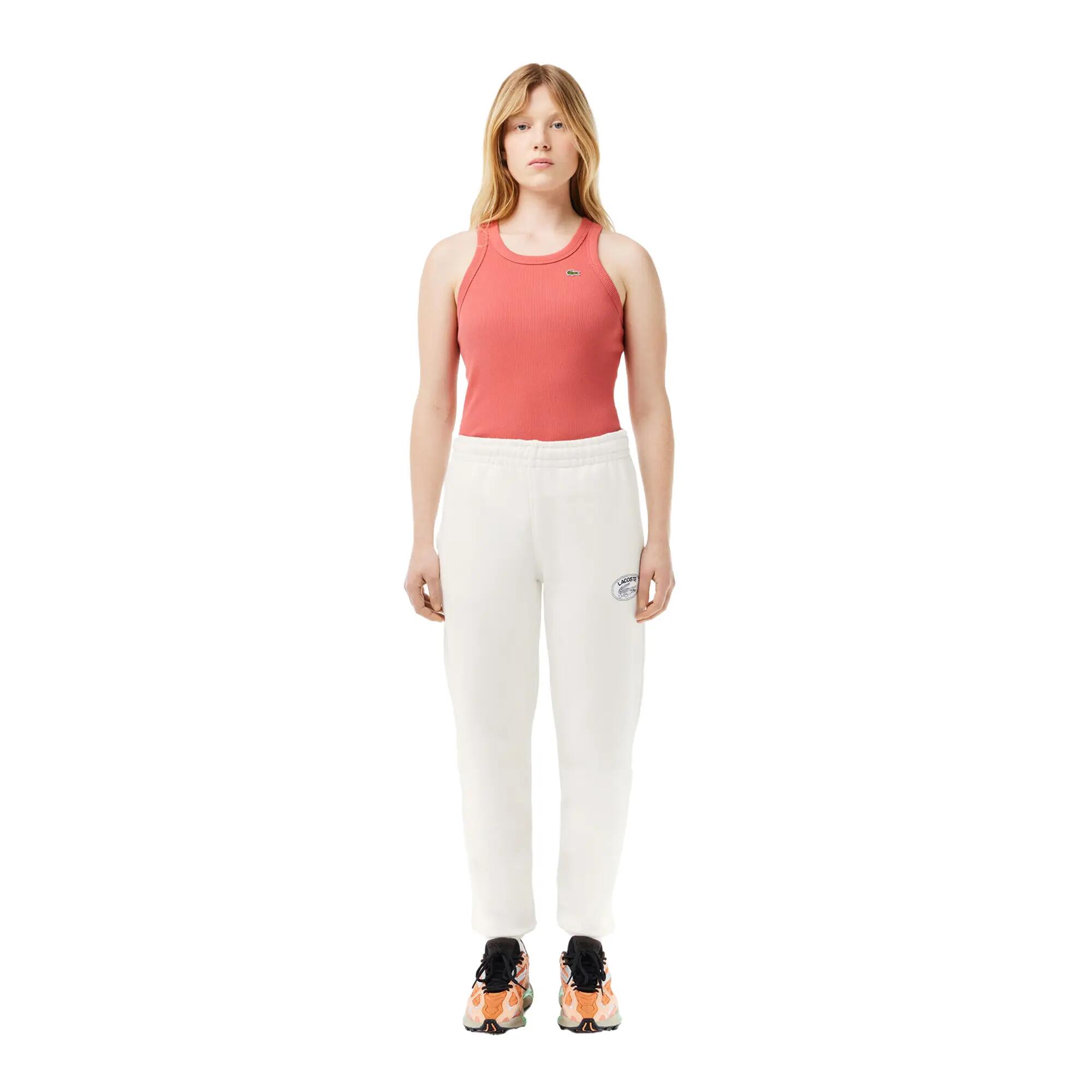Womens/Ladies Cotton Embroidered Logo Sweatpants (Cream) 6/6