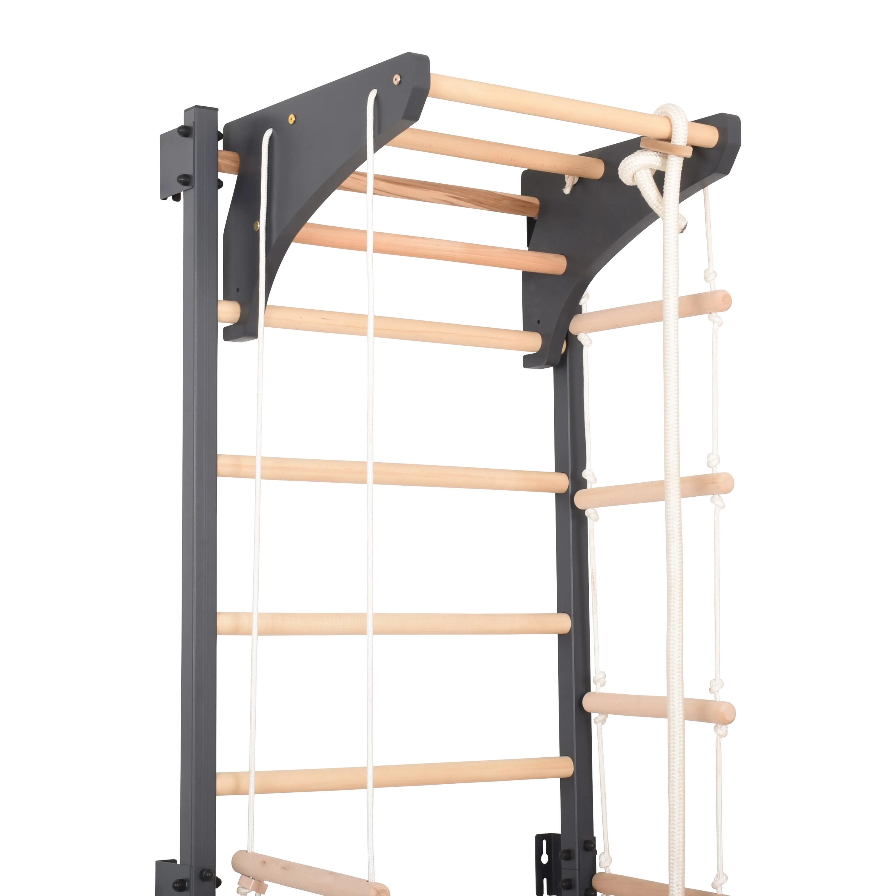 Espalier acier 230 cm graphite, barre amovible, anneaux et corde – Steel Kom 4/8