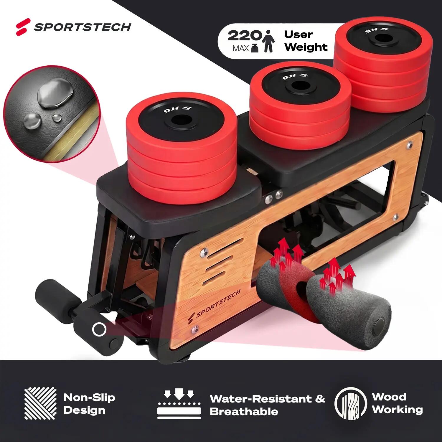 Sportstech Woodmate Lite Hantelbank + 30 kg Hantelset, verstellbar, Eiche 8/8