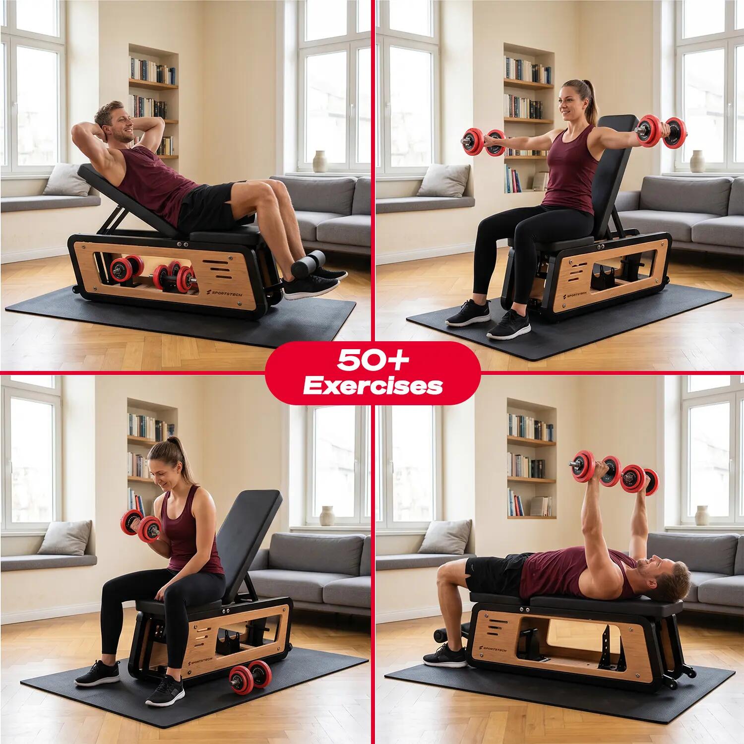 Sportstech Woodmate Lite Hantelbank + 30 kg Hantelset, verstellbar, Eiche 6/8