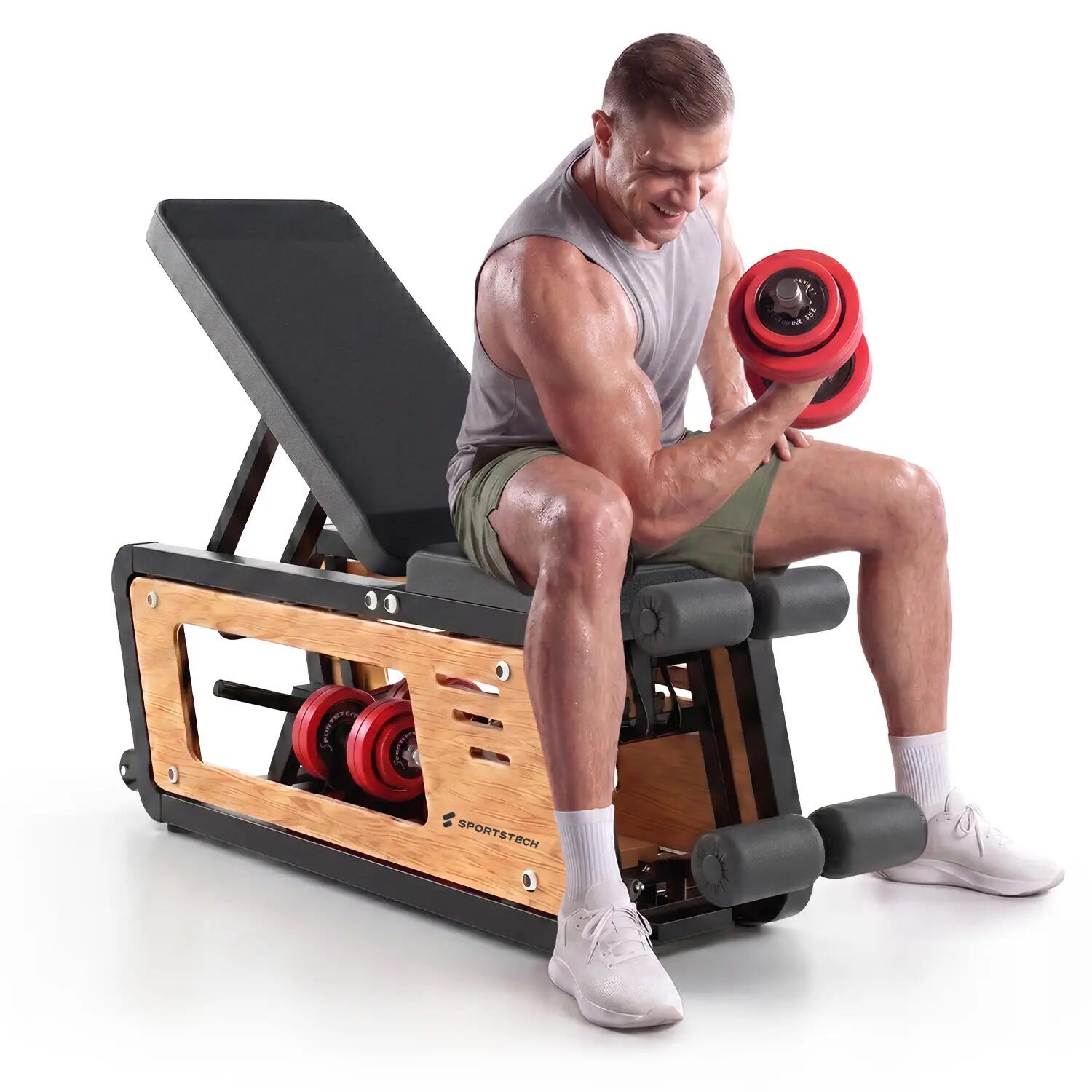 Sportstech Woodmate Lite Hantelbank + 30 kg Hantelset, verstellbar, Eiche 2/8