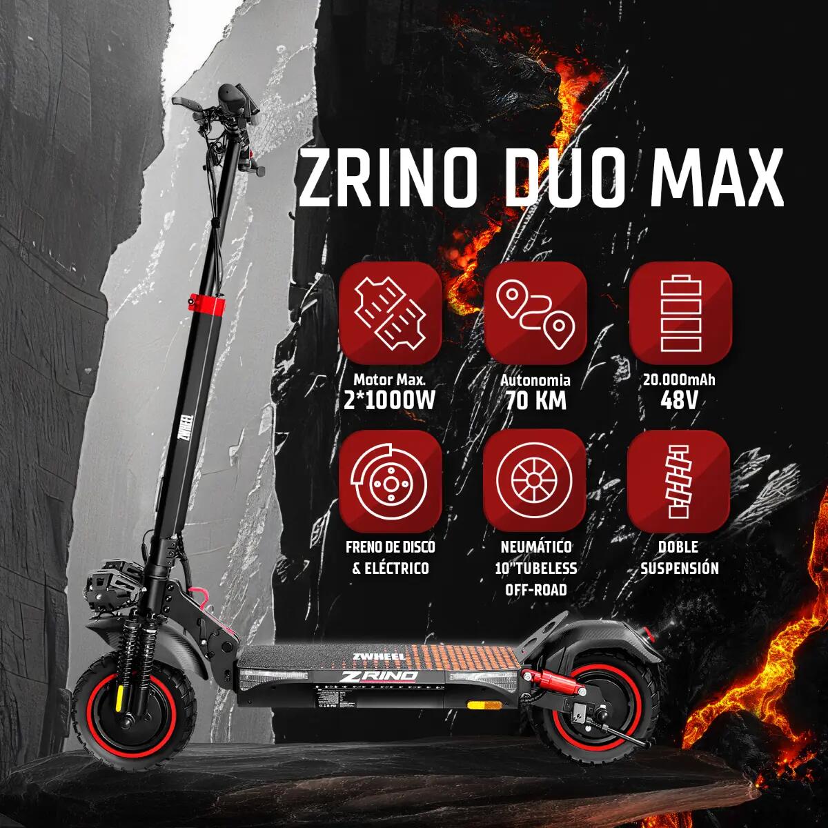 Patinete eléctrico ZWheel ZRino Duo Max 2000W 20Ah 70km certificado por la DGT 2/10