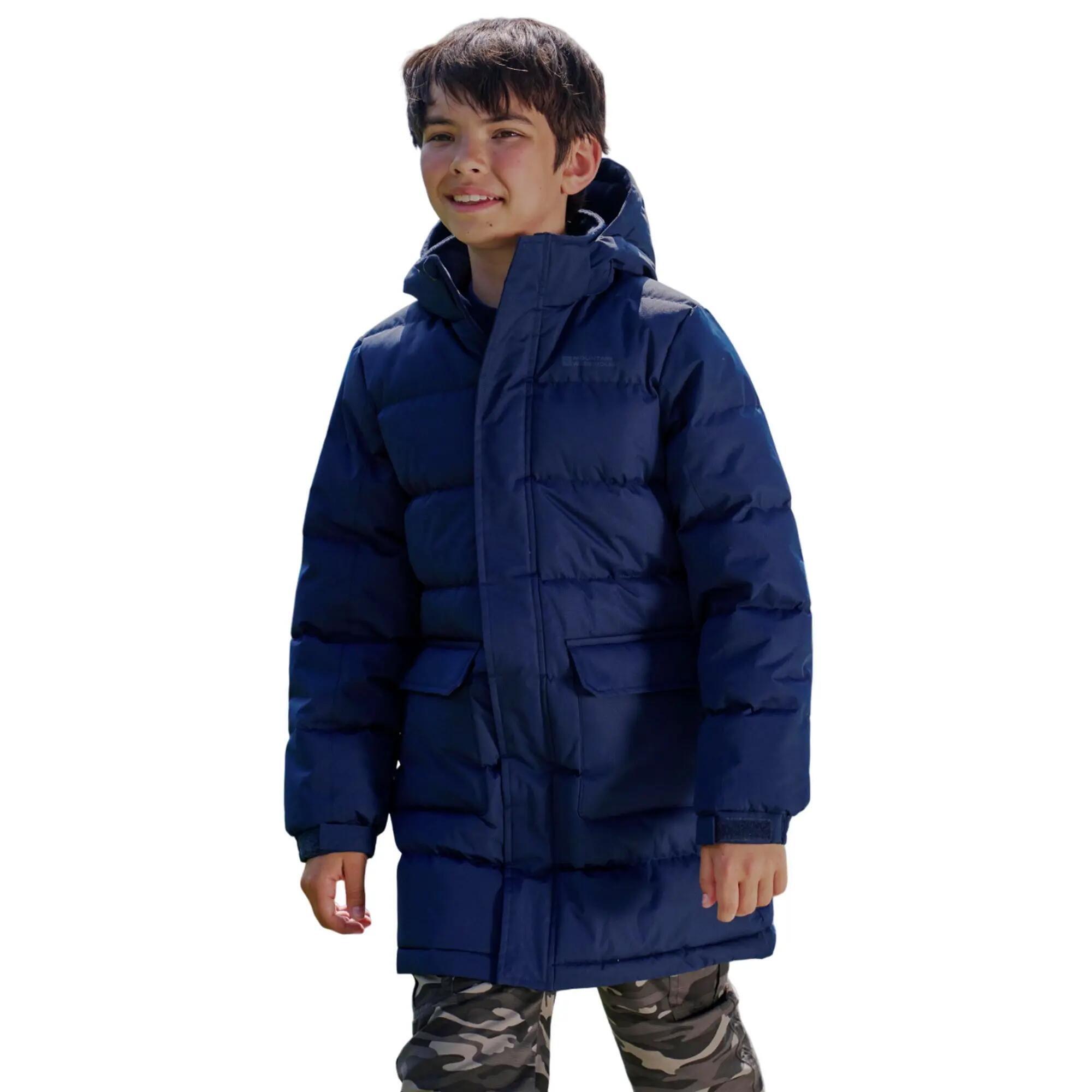 Childrens/Kids Water Resistant Longline Padded Jacket (Dark Blue) 5/5