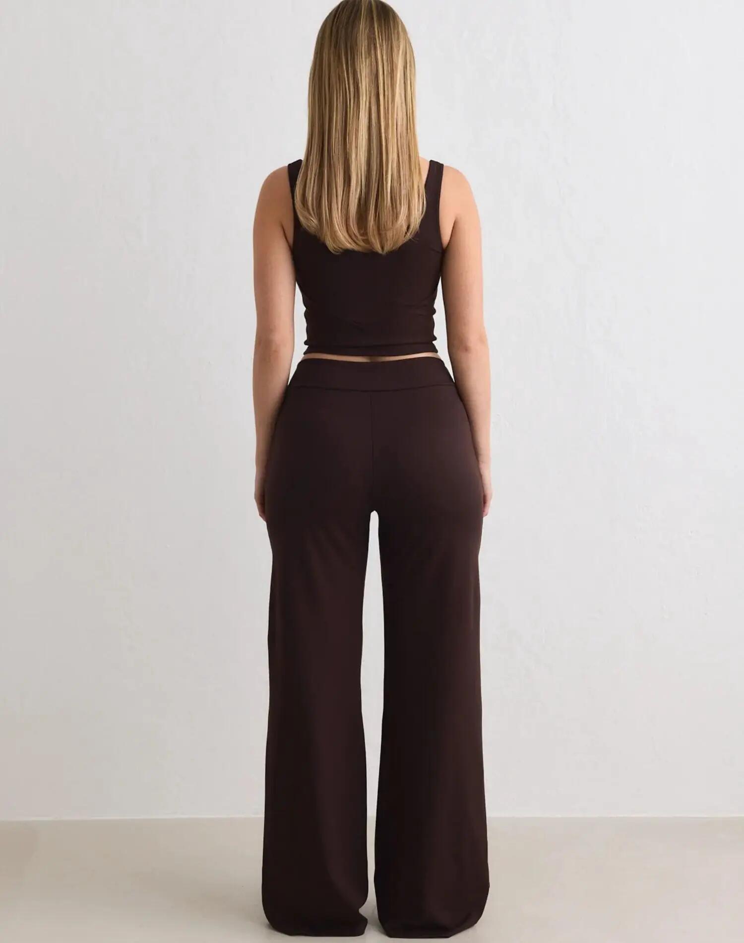 Mujer Pantalón Largo Extra Relajado Cintura Alta Sense Chocolate 3/5