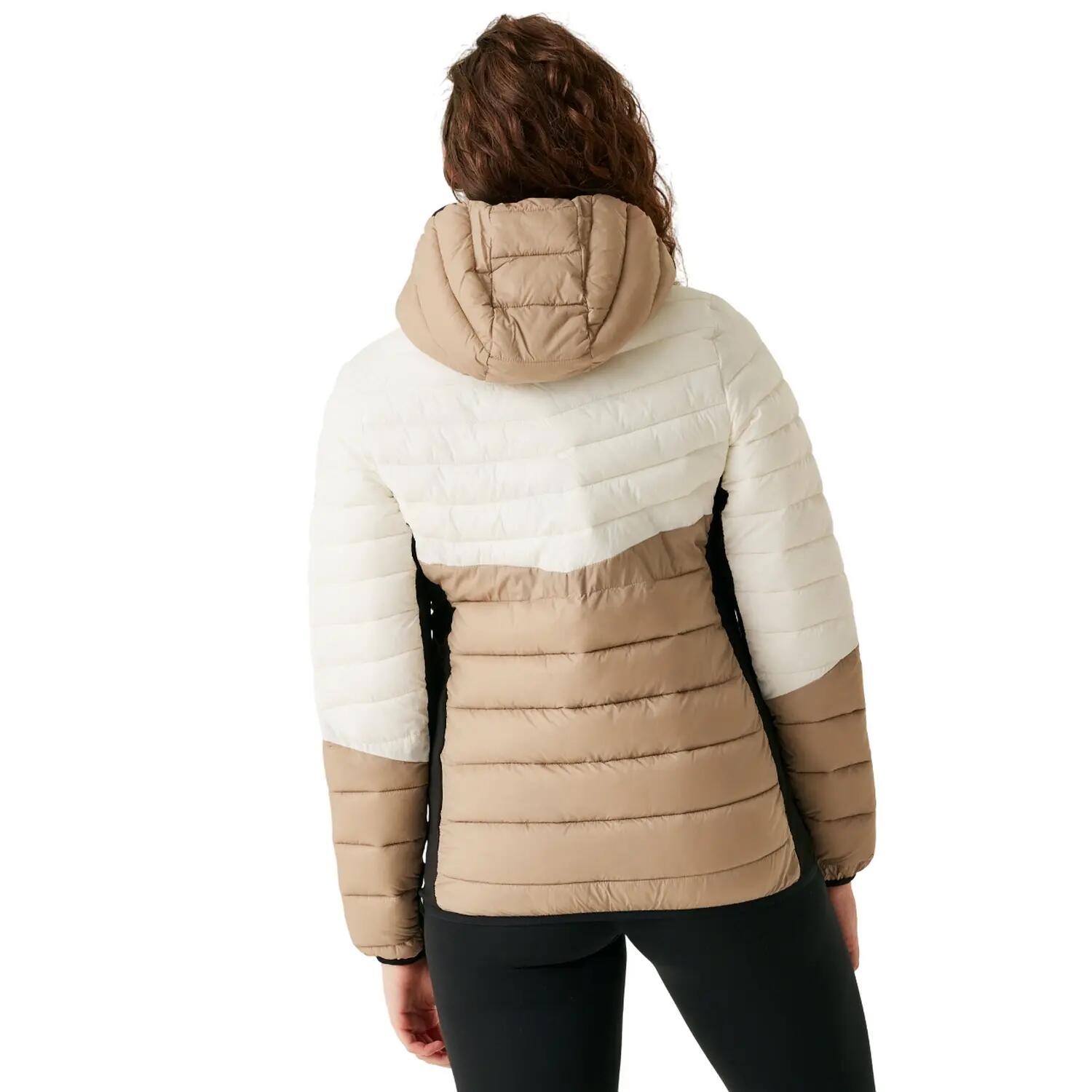 Dames Leedre Hybride Jas met Capuchon (Zwart/Warme taupe) 6/6