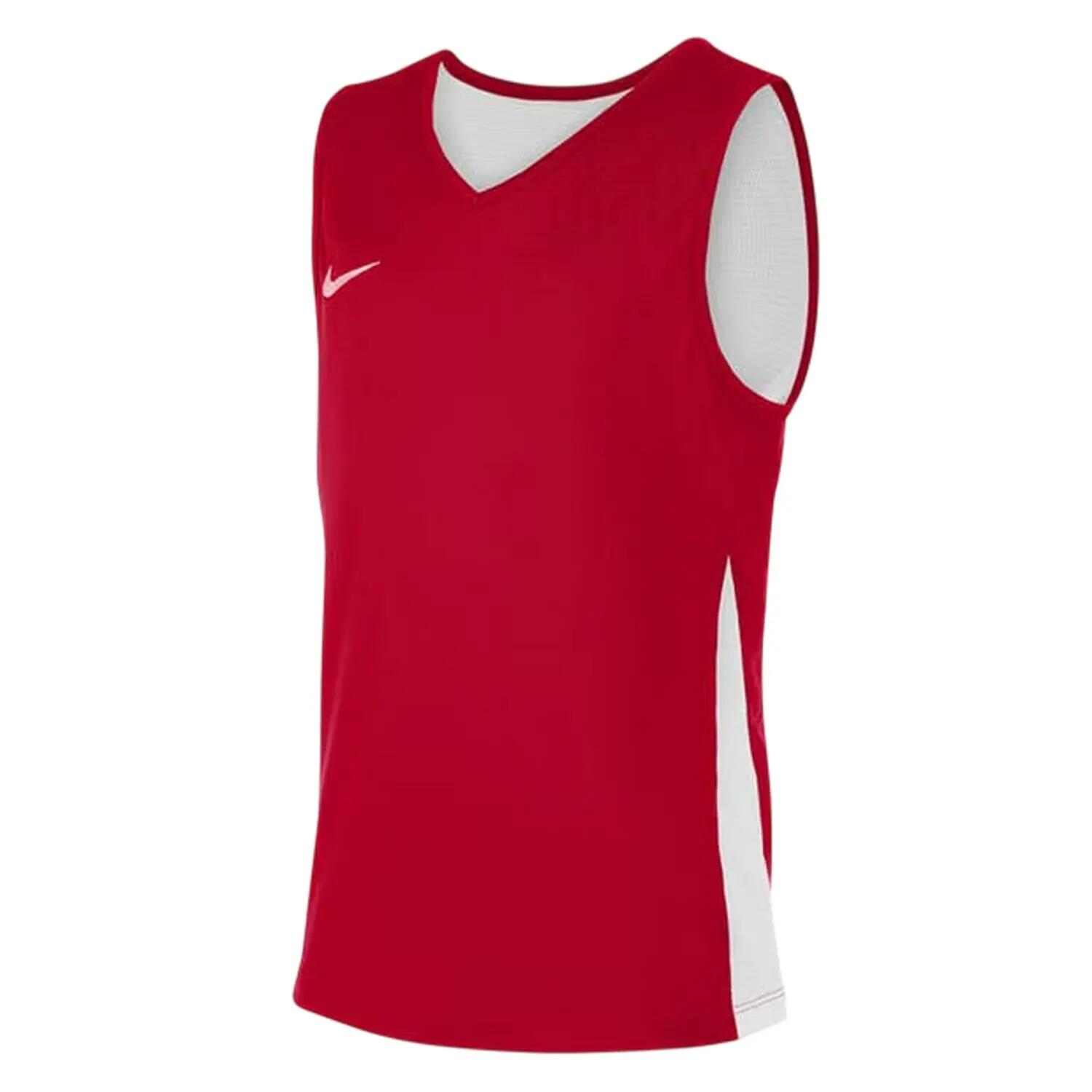 Basketbalshirt voor kinderen met Vhals en zonder mouwen (Wit/Universiteitsrood) 3/3