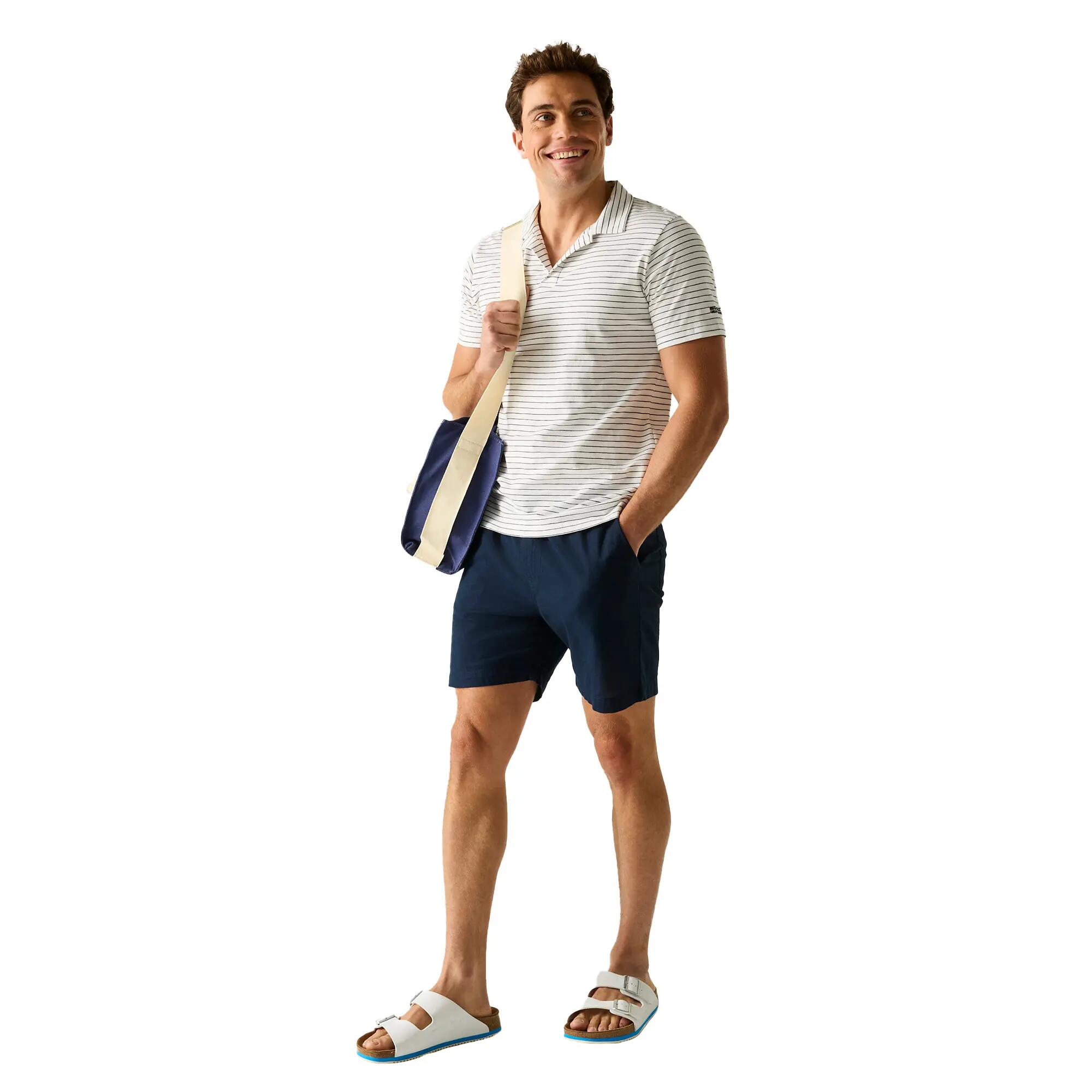 Camisola pólo com riscas Hadvo para homem (Branco / Azul Marinho) 6/6