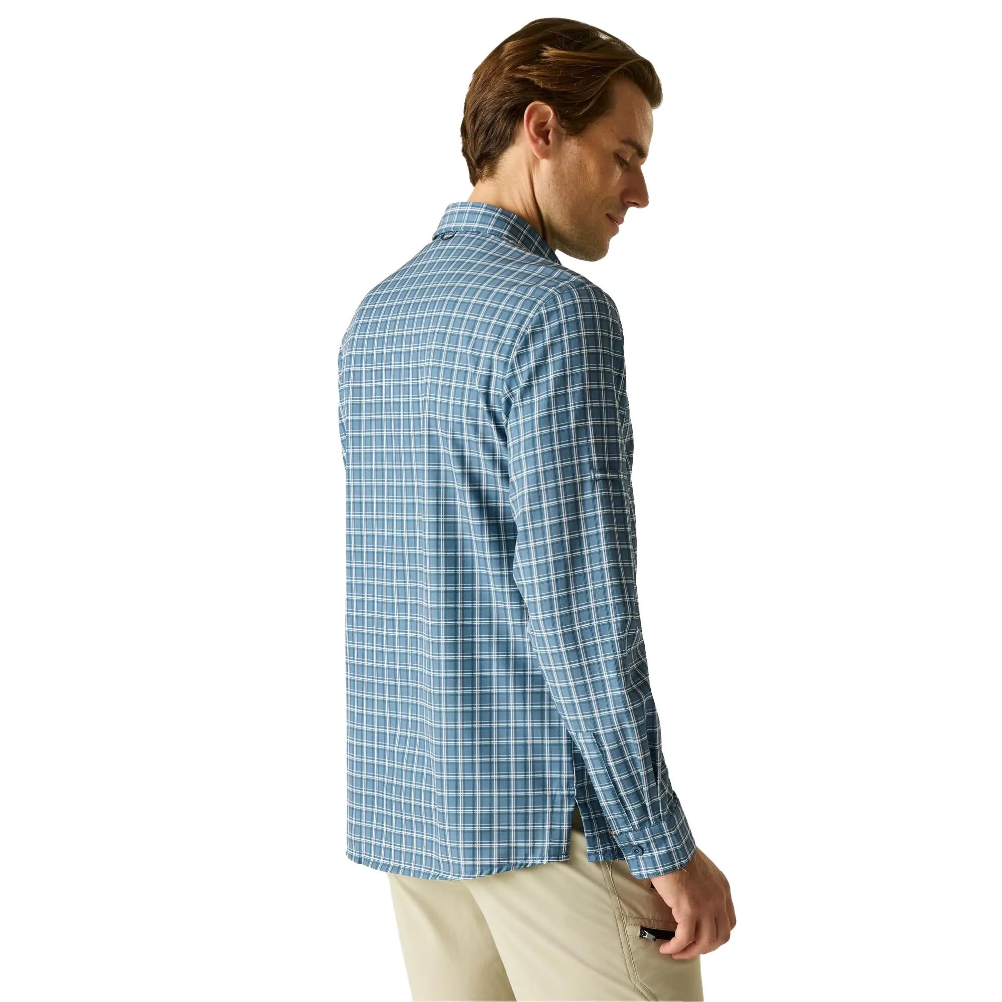 Camisola de viagem axadrezada repelente de insectos para homem (Azul China) 6/6