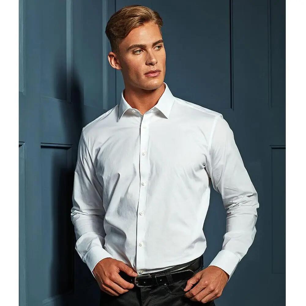 Heren Rekken Pasvorm Popeline Lange Mouwen Shirt (Wit) 7/7