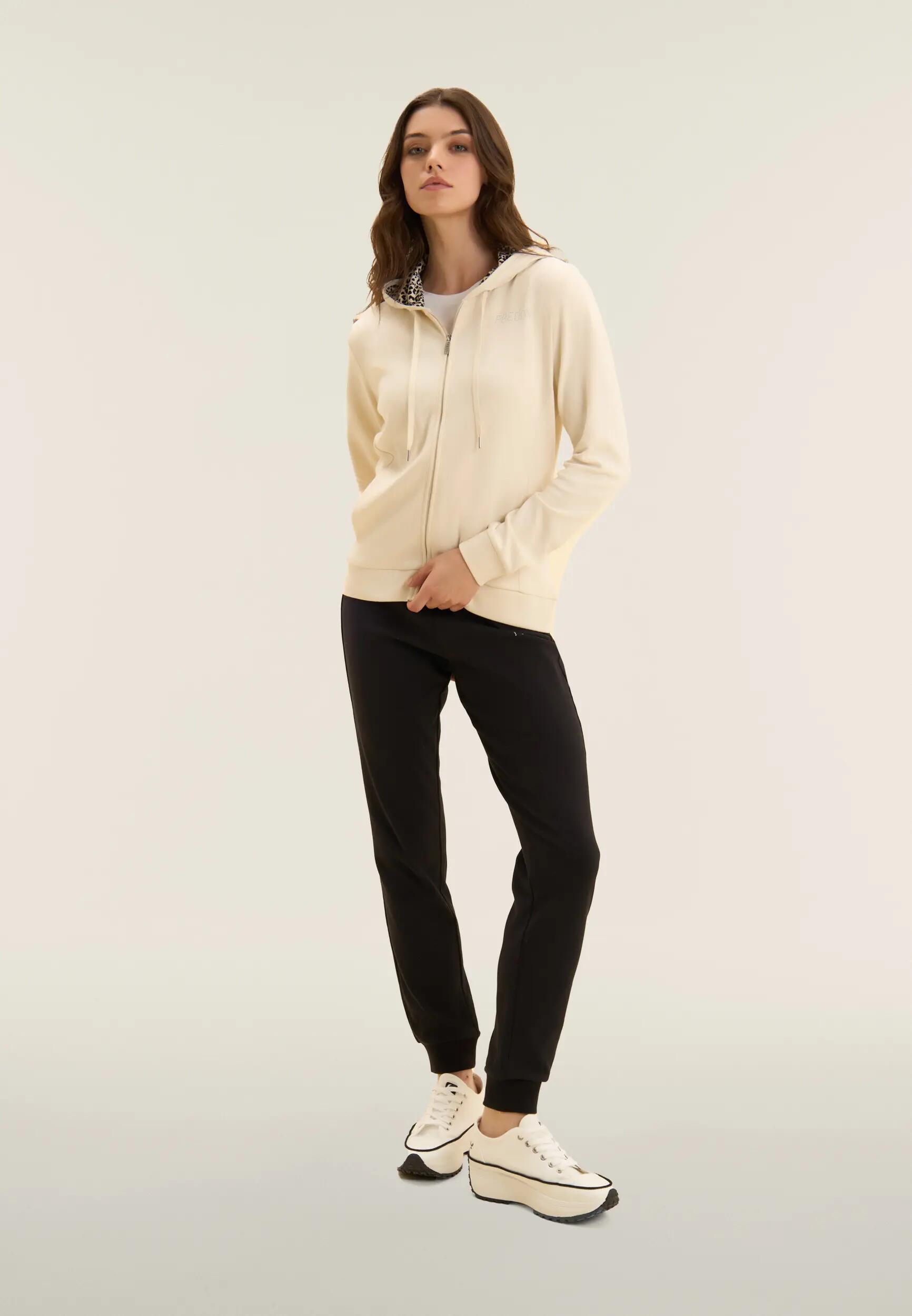 Jumpsuit met ritssluiting en capuchon met animalier voering 2/5
