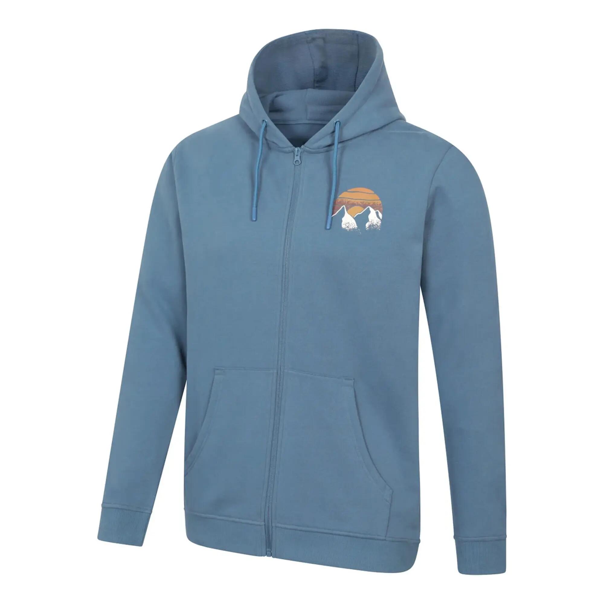 Mens Circle Mountain Drawcord Full Zip Hoodie (Light Blue) 3/3