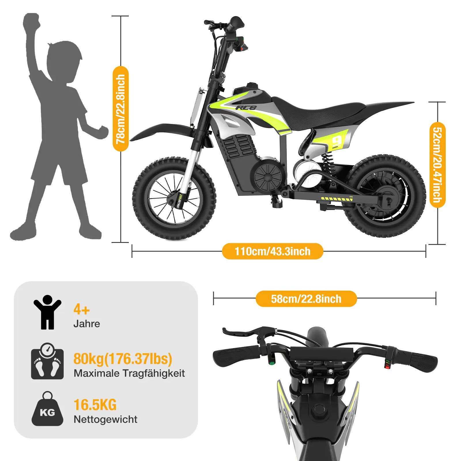 Moto elétrica infantil R9X PRO todo-o-terreno, pneus 12", amortecedor duplo 3/3