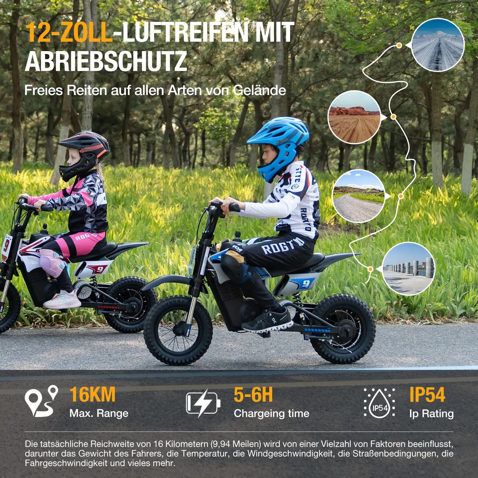 Moto elétrica infantil R9X PRO todo-o-terreno, pneus 12", amortecedor duplo 3/7